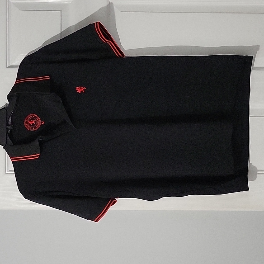 Albert Morris|Men Short Sleeve|Polo Shirt|Size M|Black with Red Striped